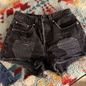 Levi's Black Ripped Jean Shorts